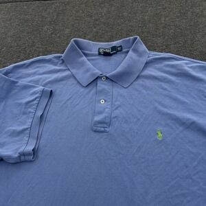 Polo Ralph Lauren Polo Shirt Mens 3XLT Tall Blue SS Green Pony *FLAWS STAINS